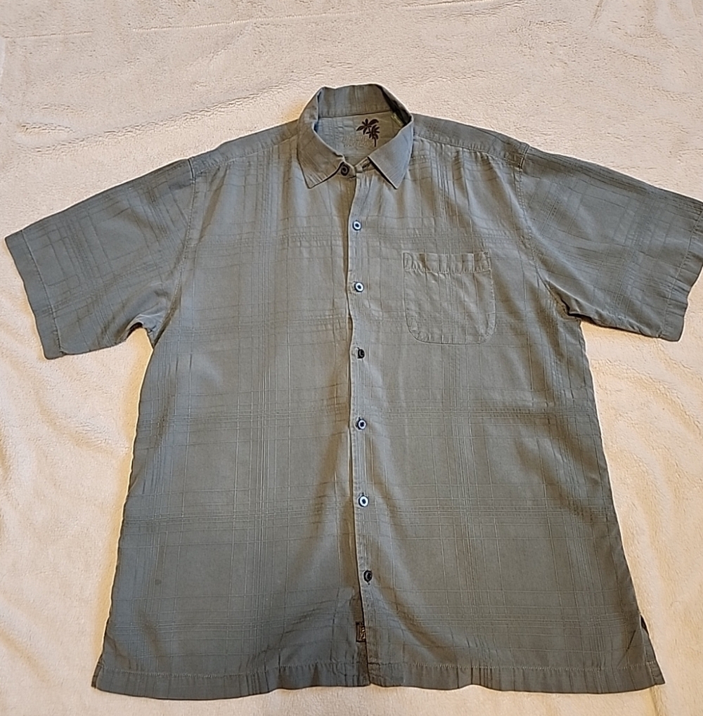 Tommy Bahama Men's 100% Silk Button Down Short Sleeve Shirt Gray Green Sz Large